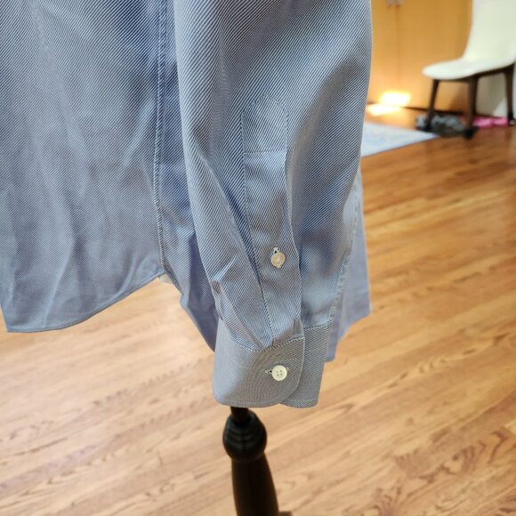 ZEGNA Regular Fit Micro Striped Blue and White Button-down Shirt - Picture 5 of 12